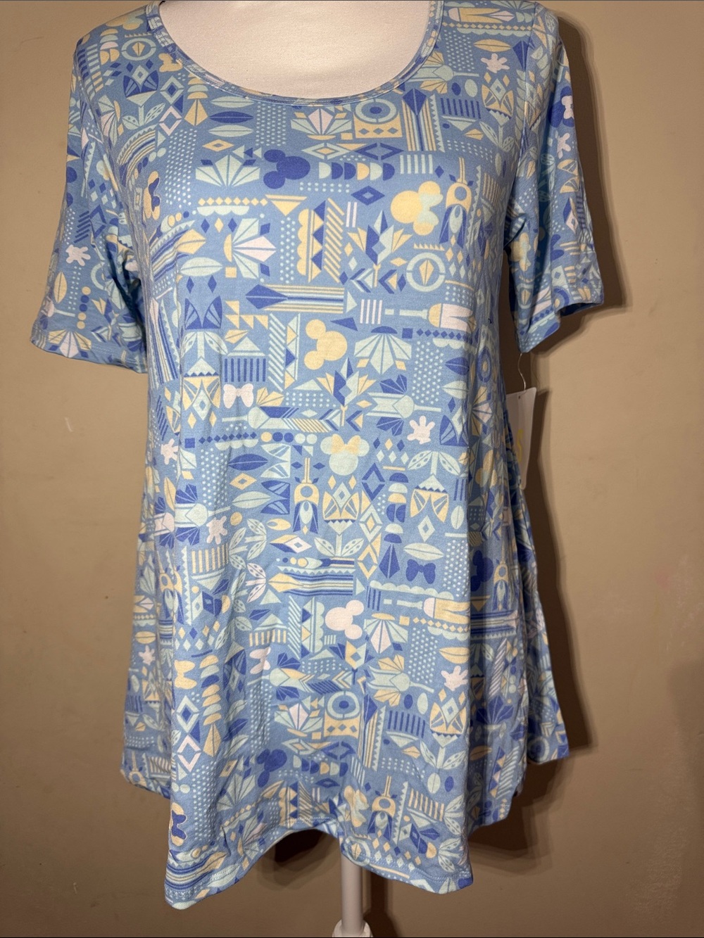 LuLaRoe Disney Short Sleeve Scoop Neck Top - Light Blue, Yellow, White